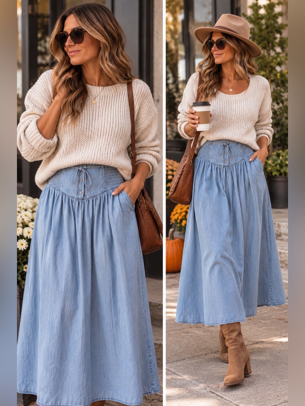 Aerie Chambray Maxi Skirt Smocked Waist